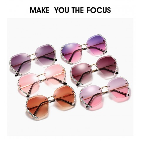 Rimless Diamond-Studded Polygonal Gradient Color Sunglasses